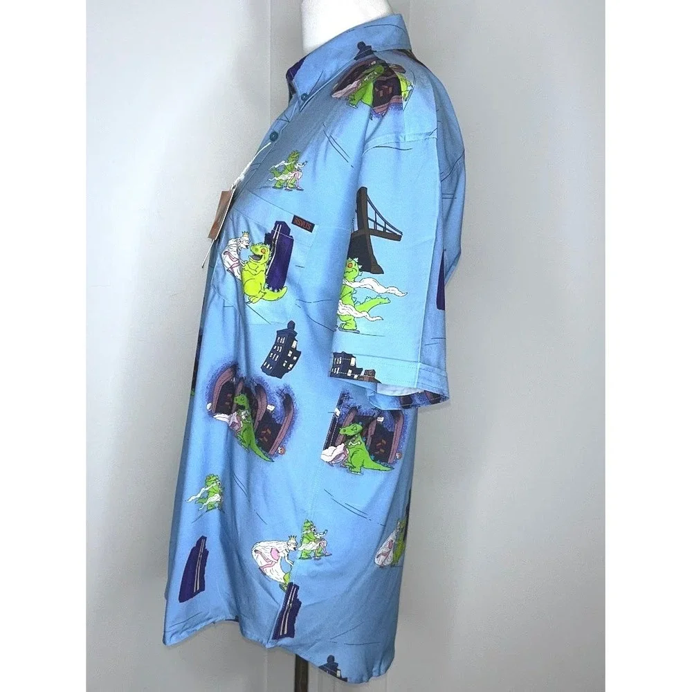 RSVLTS Rugrats Reptar On Ice Short Sleeve Button Down Shirt Mens Large New wTags